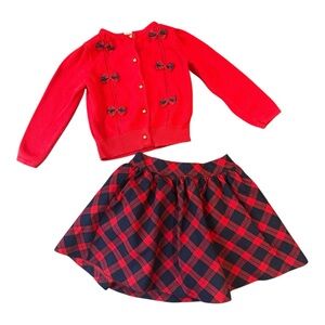 Janie and Jack Toddler’s Girl Holiday Outfit Red Cardigan and Plaid Skirt Set 3T